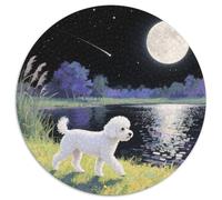 Bichon Frise 1000 Pieces Jigsaws Stress Reliever Difficult Challenge for Adults & Kids Unique Challenge Game Cute Pets Round Family Game Gifts (67.5x67.5cm)