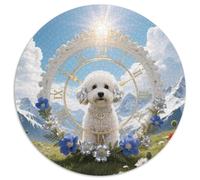 Bichon Frise 1000 Pieces Jigsaws Stress Reliever Difficult Challenge for Adults & Kids Unique Challenge Game Cute Pets Creative Round Jigsaw Puzzles Home Decor Gifts (67.5x67.5cm)