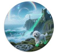 Bichon Frise 1000 Pieces Jigsaws Stress Reliever Difficult Challenge for Adults & Kids Unique Challenge Game Cute Pets Round Puzzles Home Decor Gifts (67.5x67.5cm)