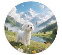 Bichon Frise 1000 Pieces Jigsaws Stress Reliever Difficult Challenge for Adults & Kids Unique Challenge Games Cute Pets Creative Round Jigsaw Puzzles Family Game Gifts (67.5x67.5cm)