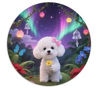 Bichon Frise 1000 Pieces Jigsaws Stress Reliever Difficult Challenge for Adults & Kids Unique Challenge Game Cute Pets Round Home Decor Gifts (67.5x67.5cm)