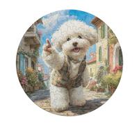 Bichon Frise 120 Piece Round Puzzle Cute Animal Pets Animal Shape Relaxing Activity Stress Relief Puzzle for Families Home Decor Creative Challenge Educational 120 PCS
