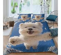 Bichon Frise 3D Printed Duvet Cover Set Animals Quilt Cover with 2 Pillow Cases Bedding Set Included Machine Washable with Zipper Closure 3 Pcs for Children's And Adults Double（200x200cm）