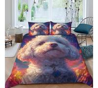 Bichon Frise 3D Printed Duvet Cover Set Animals Quilt Cover with 2 Pillow Cases Comforter Cover Soft Microfiber with Zipper Closure 3 Pcs for Children's And Adults Double（200x200cm）