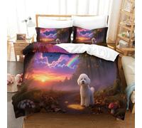 Bichon Frise 3Pcs Bedding Set Printed Quilt Cover,3D Pet Dog Duvet Cover for Boys Adult, Microfibre, with Pillowcases Easy Care Microfiber Comforter Cover Hidden Zipper Super King（260x220cm）