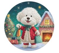 Bichon Frise 68 Piece Circular Jigsaw Puzzle Cute Animal Pets Animal Shape All Ages Suitable Stress Relief Puzzle Educational Learning Through Play Home Decor 68 PCS