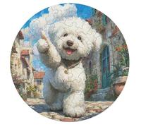 Bichon Frise 68 Piece Circular Puzzle Cute Animal Pets Animal Shape Learning Through Play Educational Puzzle for Kids & Adults Idea Home Decor 68 PCS