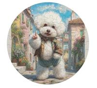 Bichon Frise 68 Piece Round Jigsaw Puzzle Cute Animal Pets Animal Shape Premium Large Format Puzzle Stress Relief Relaxing Activity for Families Home Wall Art 68 PCS