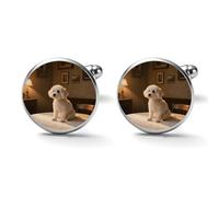 Bichon Frise at Home Alloy Cufflinks for Men 17mm 20mm Shirt Cuff Links for Wedding Business Formal Dress Father's Day Birthday Gift for Him