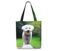 Bichon Frise Bokeh Pets Dogs Park White Dogs,Reusable Grocery Bags Shopping Tote Bags Large Capacity Canvas Shoulder bag