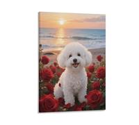 Bichon Frise Canvas Wall Art Rose Sunset Print On Canvas Modern for Home Office Bedroom Home Decor Gift 20x30inch(50x75cm)