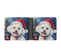 Bichon Frise Christmas Leather Wallets for Men Slim Bifold Wallet Credit Card Holder Front Pocket Wallets