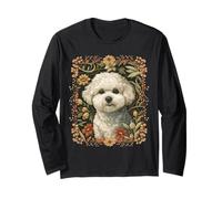 Bichon Frise Cue White Dog in William Morris Style Long Sleeve T-Shirt