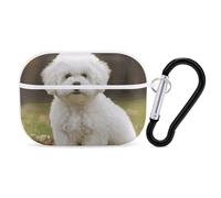 Bichon Frise Dog Airpod Pro Case AirPods 2 Case for Women Hard Shell Protective Cover with Carabiner Keychain Compatible with AirPods Case 2nd 1st Generation, Front LED Visible White