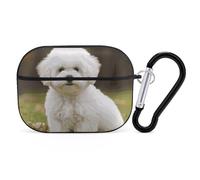 Bichon Frise Dog Airpod Pro Case AirPods 2 Case for Women Hard Shell Protective Cover with Carabiner Keychain Compatible with AirPods Case 2nd 1st Generation, Front LED Visible Black