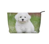 Bichon Frise Dog Corduroy Makeup Bag â€“ Versatile Cosmetic Pouch with Zipper for Daily Use and Travel Capacity Organizer
