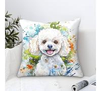 Bichon Frise Dog Cushion Cases Modern Art Decorative,Watercolor Pet Pattern Square Cotton Pillow Cases Soft Polyester Pillowcases for Sofa Garden Bed Couch Cushions 45x45cm