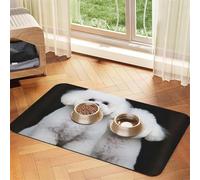 Bichon Frise Dog Food Mat, Absorbent Pet Feeding Mat for Food and Water Bowls Non-Slip Placement Pad for Floors Waterproof Quick Dry Water Dispenser Mat for Dogs Puppy Cats 12x18 Inch