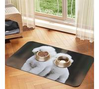 Bichon Frise Dog Food Mats for Floors, 12x18 Inch Non-Slip Super Absorbent Pet Food Mat, Dishwasher Dog Mat for Food and Water, Cute Rubber Quick Dry Pet Feeding Mat for Dogs Puppy Cats