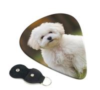 Bichon Frise Dog Guitar Picks 6 Pcs, 0.46mm Thickness Celluloid Plectrum with Leather Picks Holder, Personalized Guitar Pick for Bass Electric Acoustic Guitars Lovers Gift