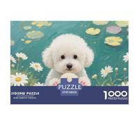 Bichon Frise Dog Jigsaw 1000 Piece Challenge Toy for Adults,Water Lily Daisy Impossible Jigsaw Puzzles 1000 Pieces Educational Games for Adults Or Families 38x26cm/1000pcs