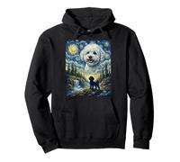 Bichon Frise Dog Moon Howling Starry Night Van Gogh Style Pullover Hoodie