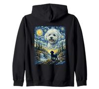 Bichon Frise Dog Moon Howling Starry Night Van Gogh Style Zip Hoodie