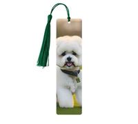 Bichon Frise Dog On The Grass 5 Pc Artistic Bookmark Set for Women, Tassel Wooden Bookmarks Study Supplies