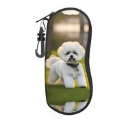 Bichon Frise Dog on the grass Large Glasses Case,Durable Eyeglass Holder for Women with Hard Shell - Perfect for Travel and Daily Use, Black, One size