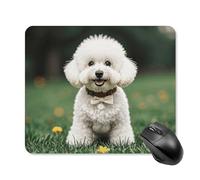 Bichon Frise Dog on The Grass Mouse Pad with Stitched Edge, Premium Mousepad Washable Cloth, Non-SlipRubber Mouse Mat Perfect Design for Gaming, Laptop, Office Work