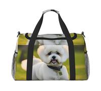 Bichon Frise Dog on The Grass Print Ample Travel Large Capacity Hand Travel Bag Carry On Tote Foldable Travel Totes Bag
