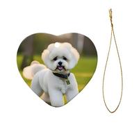 Bichon Frise Dog on the grass Print Ceramic Star Heart Shaped Ornaments Christmas Tree Hanging Xmas Pendants Decor