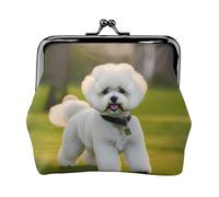 Bichon Frise Dog on the grass print Cute Buckle Coin Purses Vintage Pouch Kiss lock Change Purse Wallets for Women Fashion, Black, One Size, Vintage