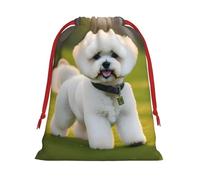 Bichon Frise Dog On The Grass Print Drawstring Gift Reusable Pouch Wedding Candy Toys Cards Storage Function Portable