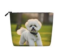 Bichon Frise Dog On The Grass Print Makeup Bag for Women Large-Capacity Travel Toiletry Organizer Pouch Eco-Friendly