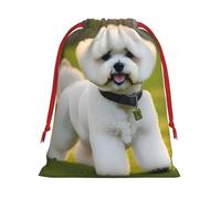 Bichon Frise Dog On The Grass Print Multi-Functional Drawstring Reusable Gift Pouch Daily Storage All Occasions Use