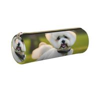 Bichon Frise Dog on the Grass Print Pencil Case Cylindrical Stylish Pen Pouch Office Accessories Stationery Organizer
