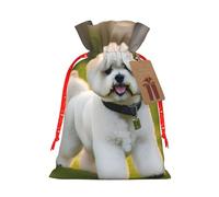 Bichon Frise Dog On The Grass Print Reusable Eco-Friendly Gift Drawstring Bag For Party Favors Seasonal Celebrations