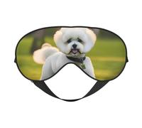 Bichon Frise Dog On The Grass Print Sleep Mask Silk-Like Eye Mask Sleeping Eye Mask for Women Men for Travel Sleep Relaxation
