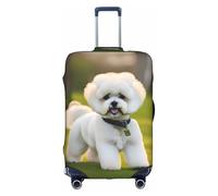 Bichon Frise Dog on the grass print Trolley Suitcase Protective Cover Luggage Protective Cover Unique Double Sided Pattern, White, L