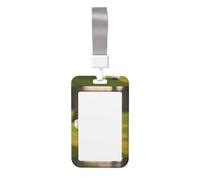 Bichon Frise Dog On The Grass Print Vertical Card Badge Holder, Dual-Slide Cover with Soft Lanyard, for Work/Events