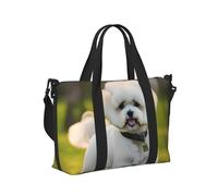 Bichon Frise Dog on The Grass Print Women Men Travel Hand Bag Lightweight for Carry On Weekend Trip Gym Tote Bags