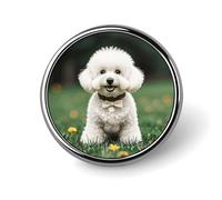 Bichon Frise Dog on The Grass Round Lapel Pins Backpack Pin Cute Brooch Decoration Brooches for Women Men Fashion Button Badges for Hat Backpacks Purses Jackets Shirt Suit
