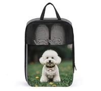 Bichon Frise Dog on The Grass Shoe Bag Waterproof & Breathable Shoe Pouch for Travel, Portable Carry Case for Sports Sneakers, Gym, Vacation