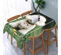 Bichon Frise Dog on The Grass Tablecloth for Kitchen, Rectangle Table Cover for Wedding, Personalized Protective Covers for Tables, Reusable Table Cloths for Restaurant, Camping, Picnic 60"x86"