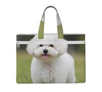 Bichon Frise Dog Printed Document Bag Teacher Canvas File Tote Bag Pouch for Work, Casual Handbag for Office School Travel Beach