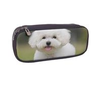 Bichon Frise Dog Printed Pu Leather Pencil Case Box Flip Pen Bag and Makeup Cosmetic Holder for Girls Boys School Students