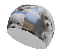 Bichon Frise Dog Swim Cap for Adult, Elastic Fabric Swimming Cap, Comfortable Bathing Cap for Long & Short Hair