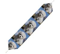 Bichon Frise Dog Table Runner with Tassels 70 Inches Rustic Kitchen Dining Table Decoration Washable Wear Resistant Table Mat for Dresser Holiday Wedding Spring Easter