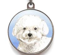 Bichon Frise Dog Tag - Add Text to Back - Watercolour Pet ID Tag for Bichons - Double-Sided Name Tag - 4 Colour Options - Small & Large Sizes